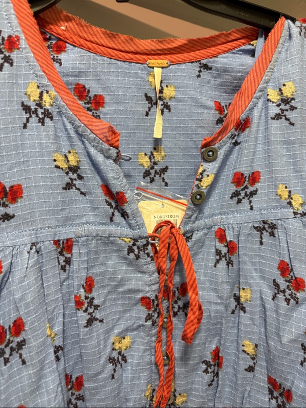Free People Blue Floral Mini Dress with Red Accents - Picture 3 of 7